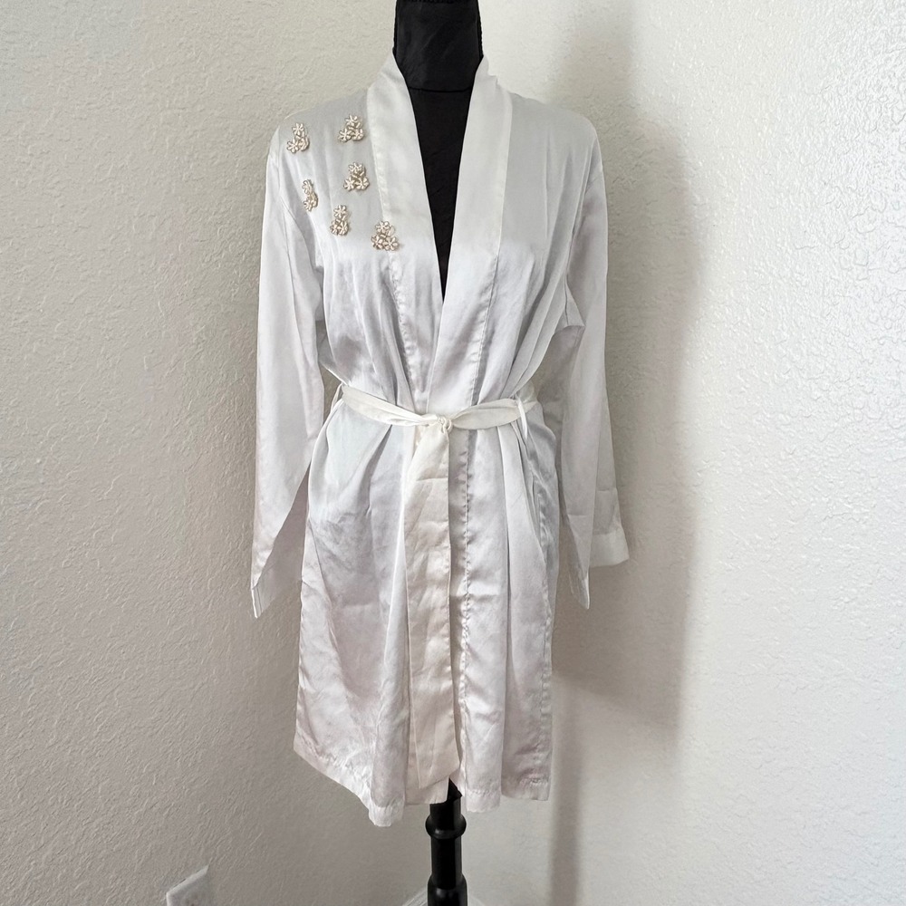 Enchanting Satin Floral Embellished Robe Women S/C Ivory
